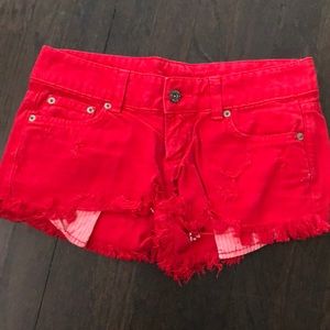 LF red denim shorts